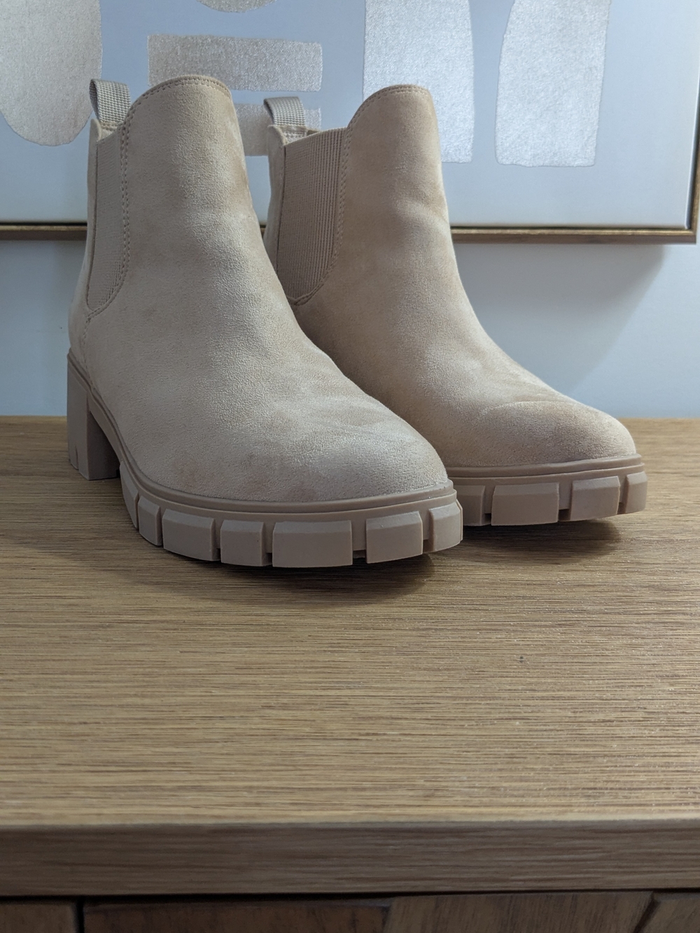 Women's Beige Suede Chunky Chelsea Boot